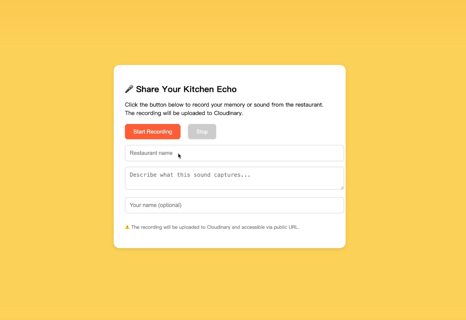 Audience contribution interface for the Kitchen Echoes web archive